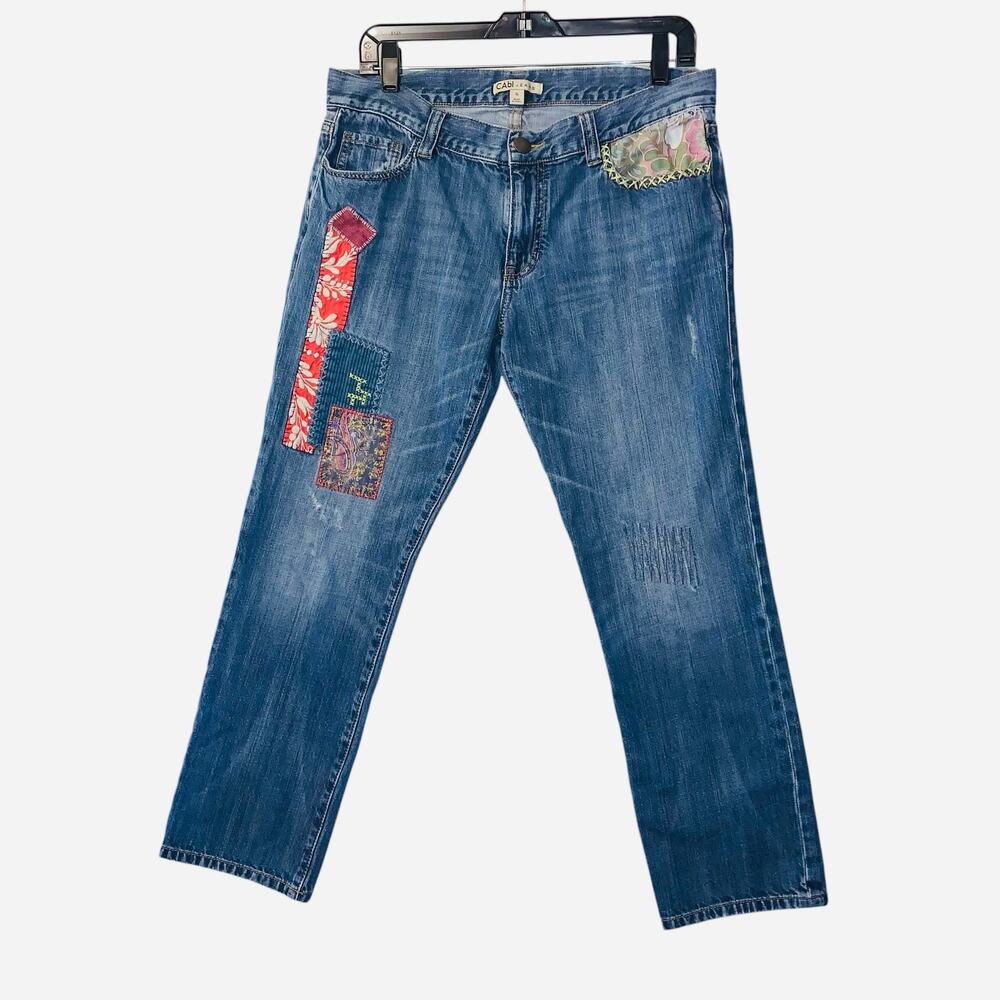 CAbi #887 Patchwork Distressed Boyfriend Jeans size 6 (32 x 26.5) -mid rise